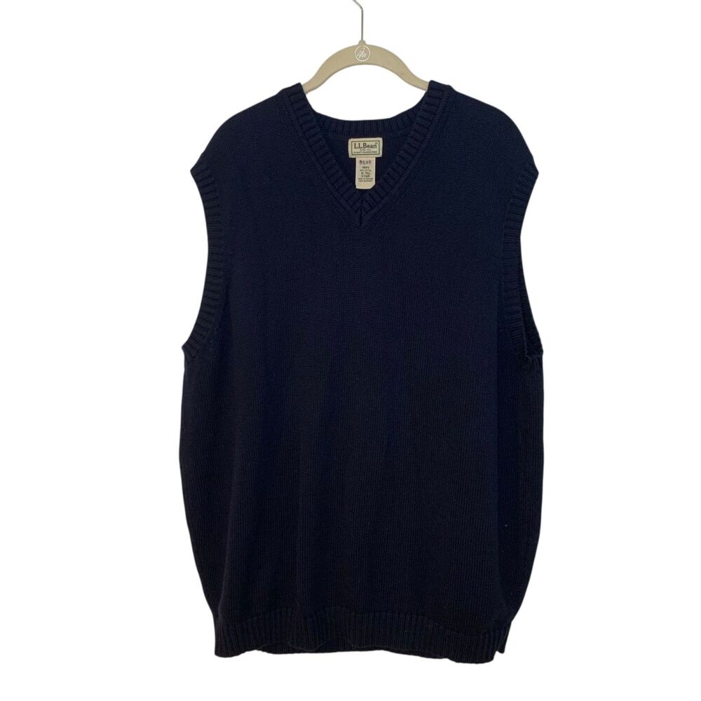 LL Bean Mens Navy Blue Preppy Country Club Golf Sweater Vest XLT Office Travel